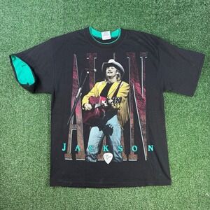 Vintage 1994 Alan Jackson On Tour Ringer T-Shirt Black Teal Country
Music USA